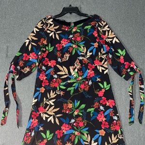 Floral Black Dress with Tie Sleeves